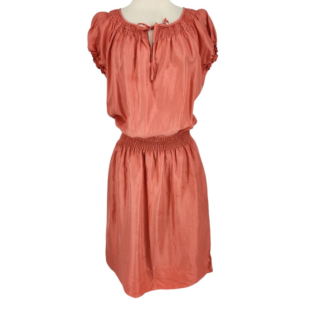 Talbots Silk Smocked Waist Tie Front Dress Orange / Coral Size Small